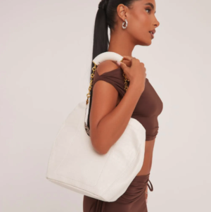 white ruched detail chain bag