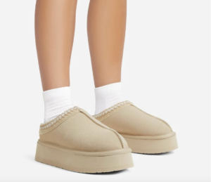 beige platform slippers with white socks