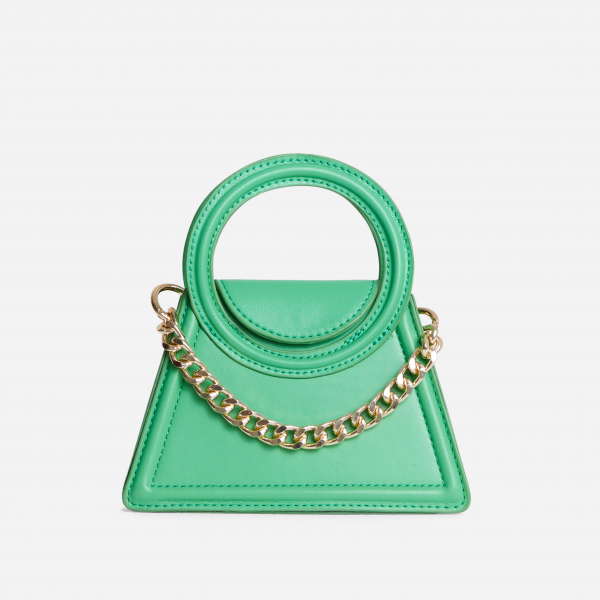 Kaiia Chain Detail Round Handle Mini Grab Bag In Green Faux Leather