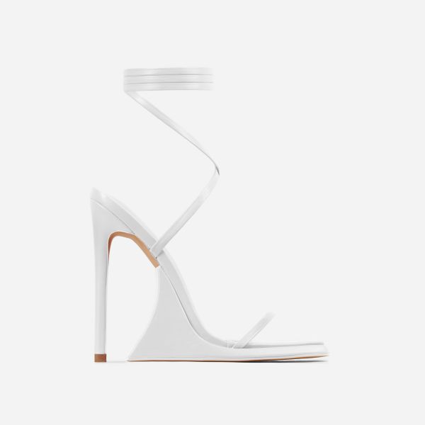 Superlit Lace Up Square Toe Sculptured Platform Stiletto Heel In White Faux Leather