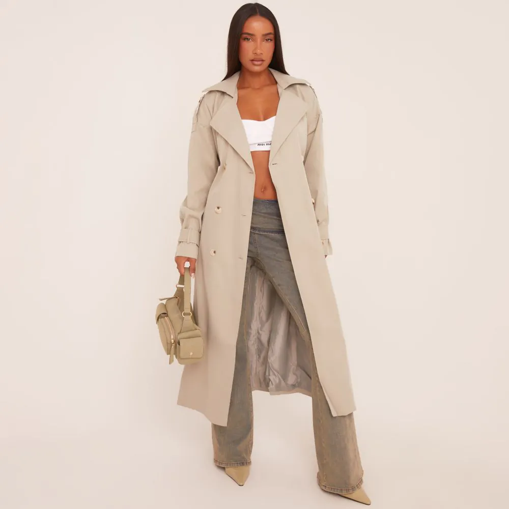 Button Front Trench Coat In Sage Green